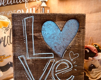 Farmhouse wall decorations sign love with your heart inspired family friends get together cozy home decor with burlap detail