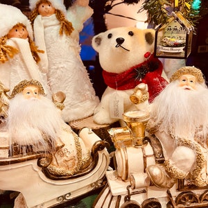 Christmas light up Santa Claus sleigh with gold tree detail holiday decoration 2 assorted sets