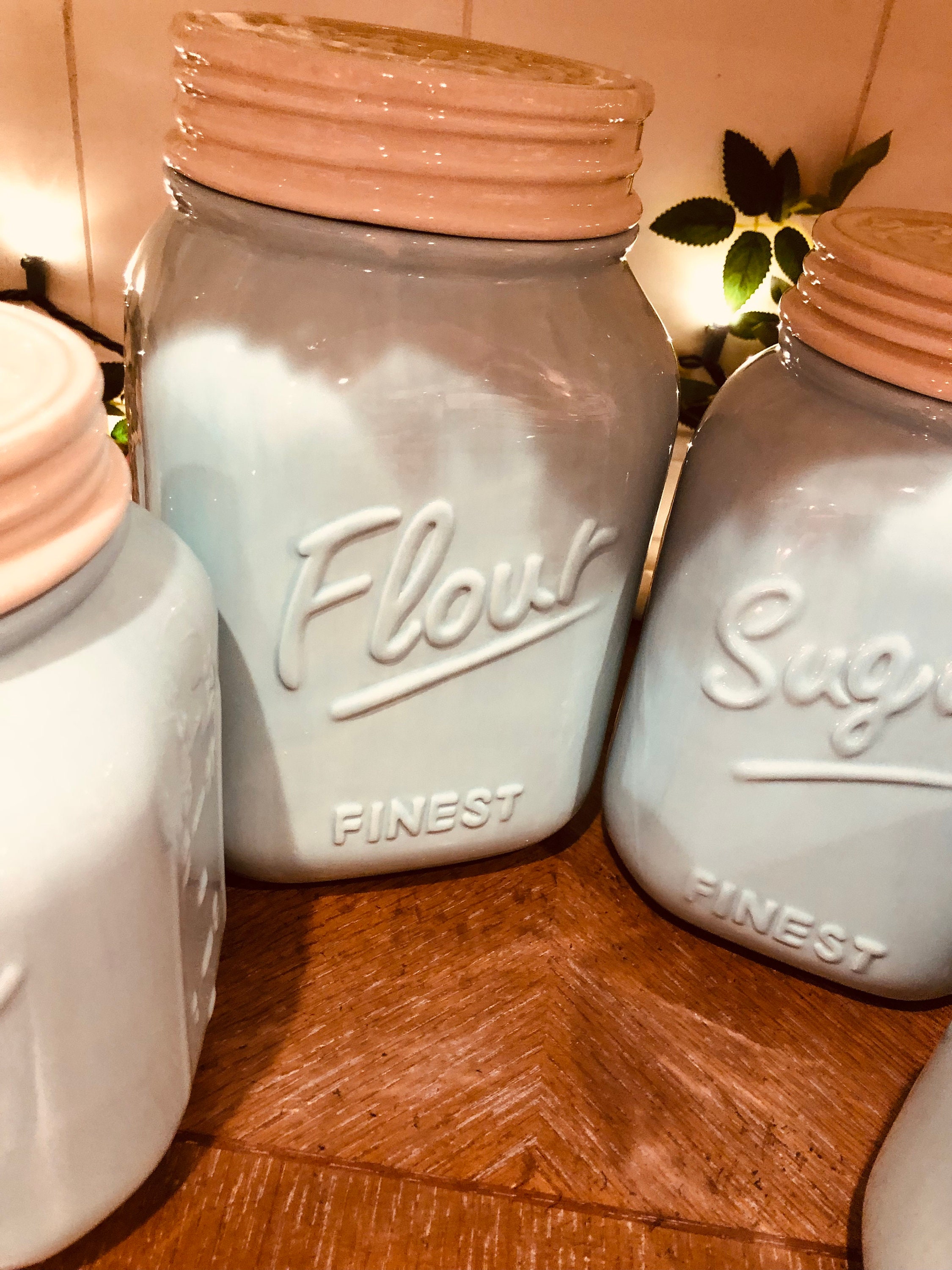 Farmhouse Ceramic Turquois Manson Jar Flour Tea Coffee Sugar Etsy