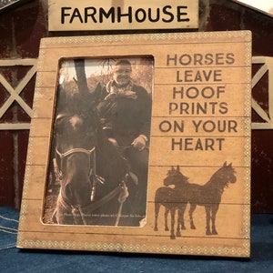 Farmhouse tabletop picture frame size 2x3 horse leave hoof print on your heart