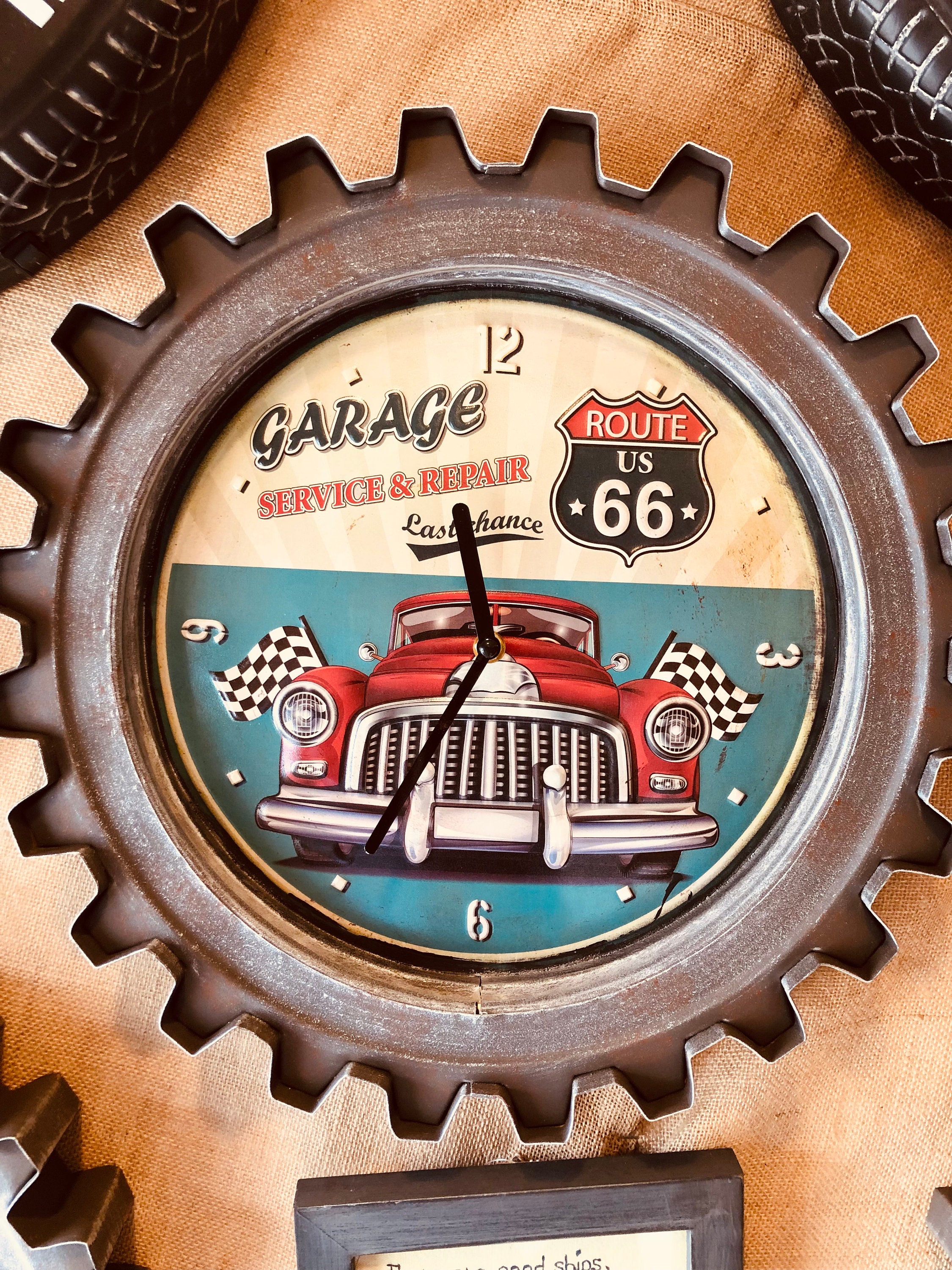 Vintage Metal Gear Shape Racing Car Garage Sign Wall Clocks With LED ...