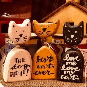 Farmhouse cat lover living home decoration wooden detail with funny life quote the dog did it.