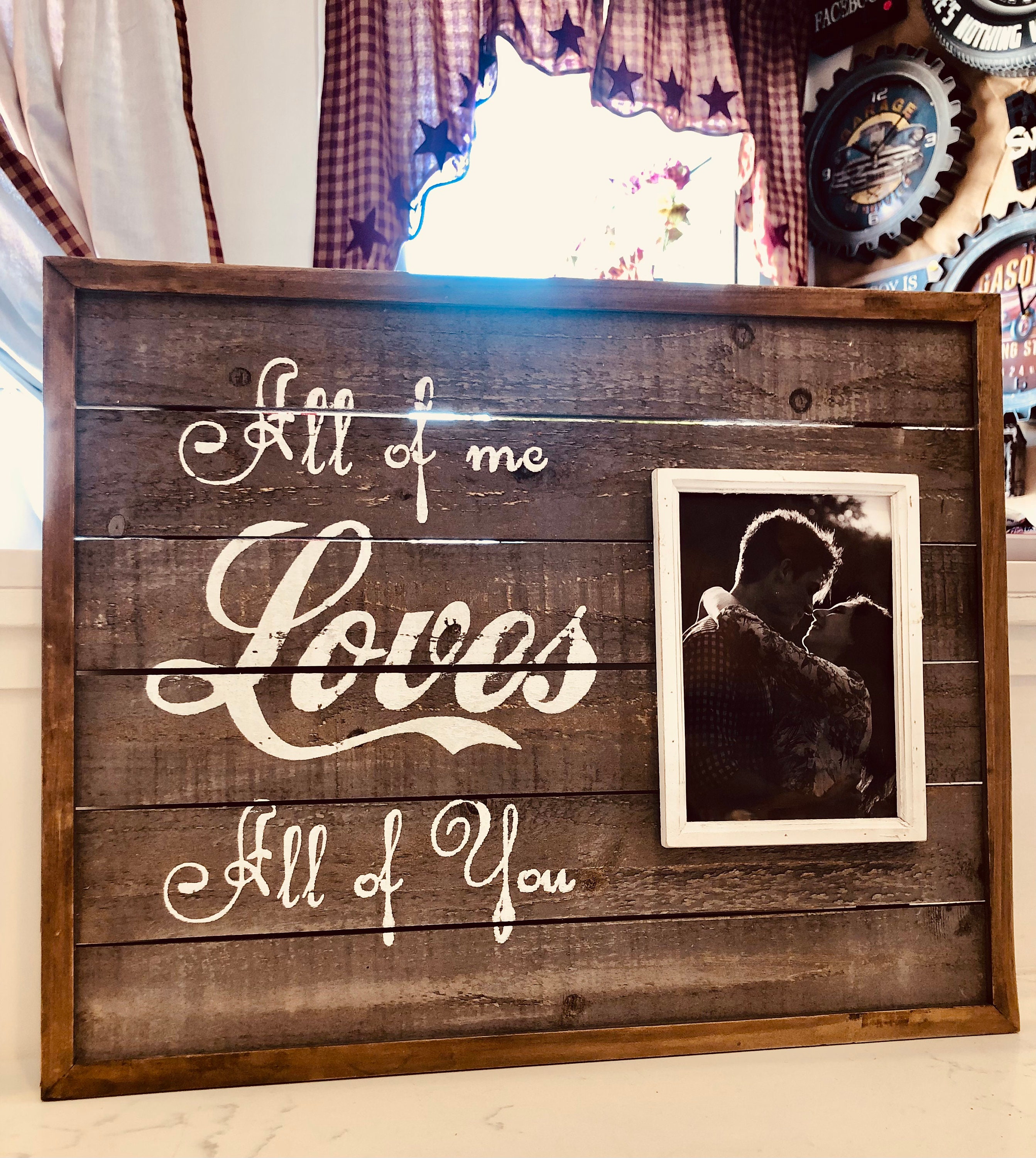 Farmhouse wall decorations pictures frame size 5x7 with inspiration sign all of me loves all of you