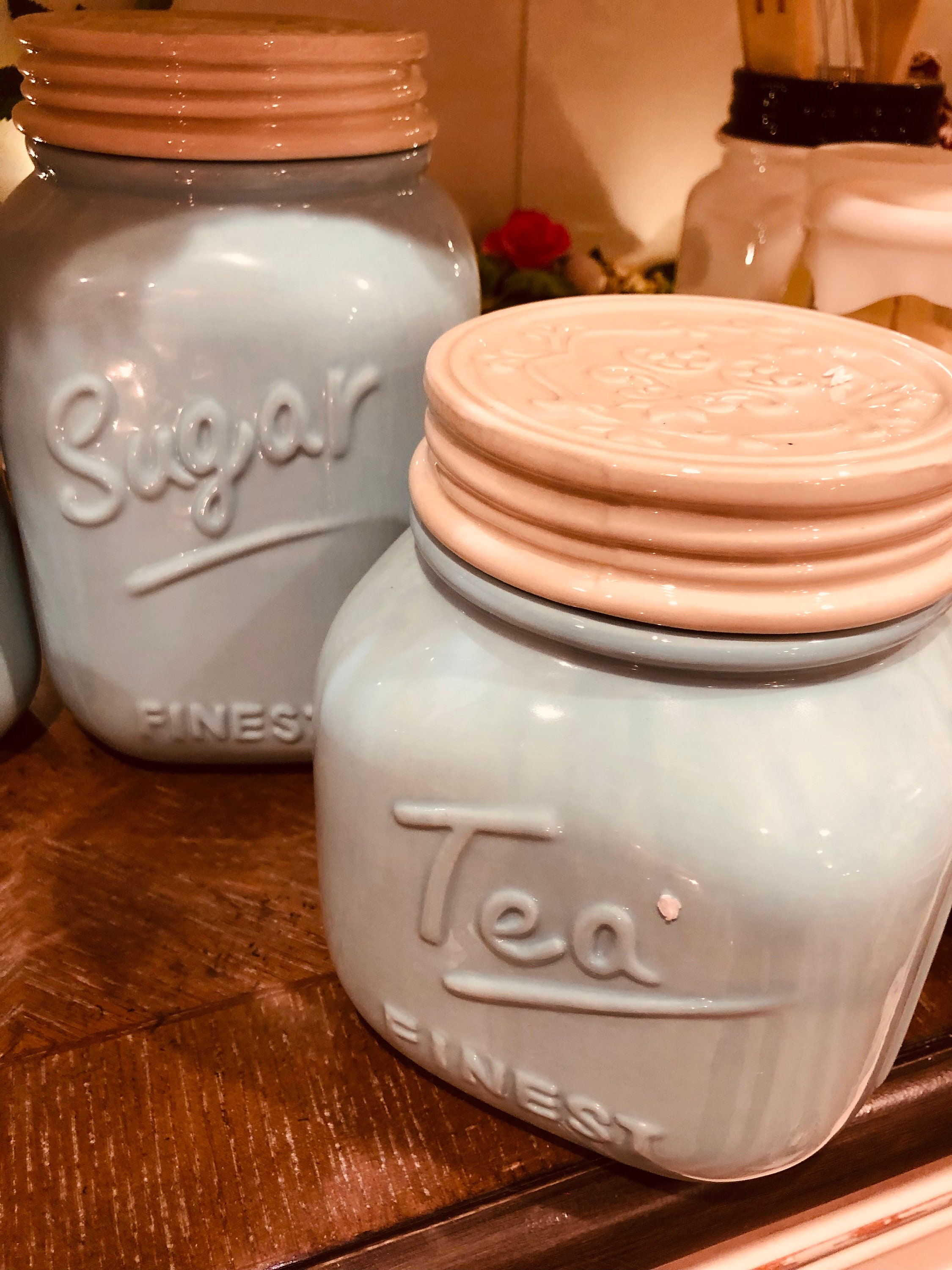 Farmhouse Ceramic Turquois Manson Jar Flour Tea Coffee Sugar Etsy