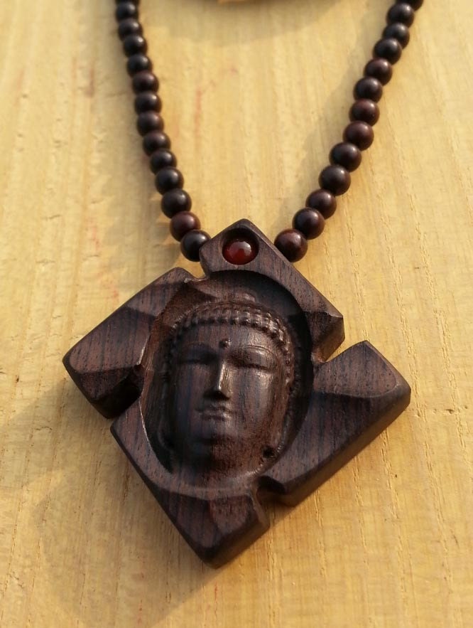 Wooden Buddhabuddha Necklacebuddha Pendantfree Etsy