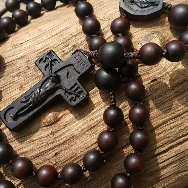 Wooden rosary-5decale rosary-Exquisitely carved cross-rosary for men-masculine rosary-free engraving (baptismal name)-freeshipping in USA
