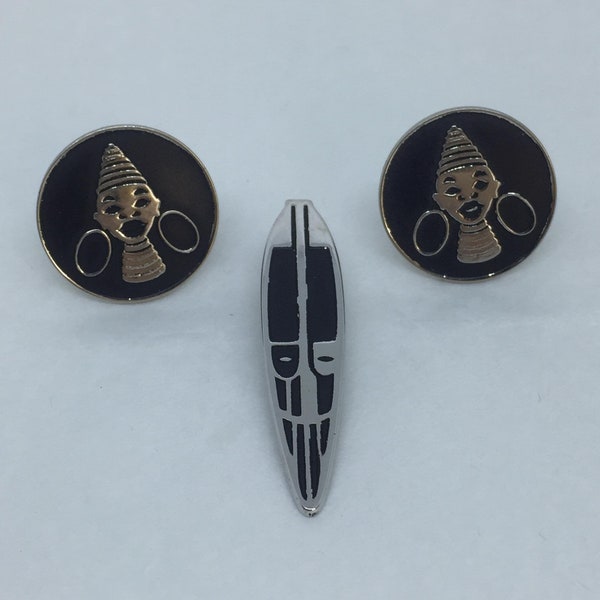 Vintage Hickok Tribal Cuff links & Tie Bar Men's Gifts Rare Retro Cufflinks Wedding Jewelry