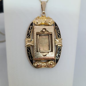 Antique Victorian Locket Necklace. Secret Hidden Compartment Photo Locket Pendant Sliding Mesh Door. 12K Yellow Gold Filled.