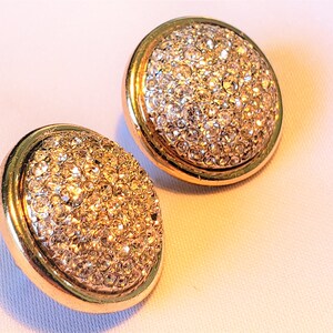 Stunning Designer Signed Trifari Crown Paved Gold Tone Round Clip On Earrings.