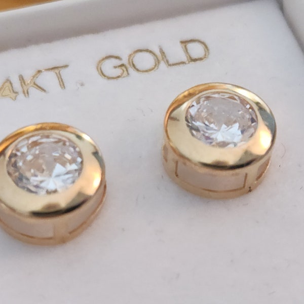 Jacmel Mauritius JCM 14K Yellow Gold Diamonique CZ Statement Stud Earrings