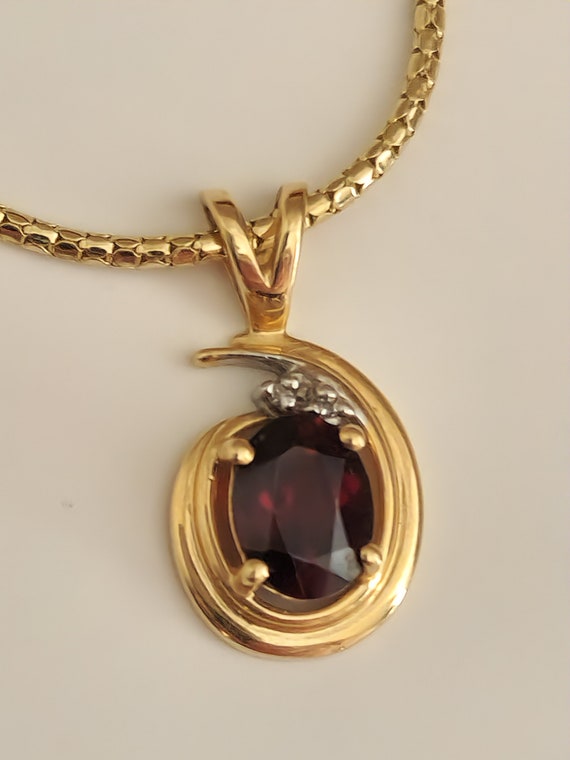 14kt, Yellow, Gold, Red Garnet, real Diamond, Nec… - image 1