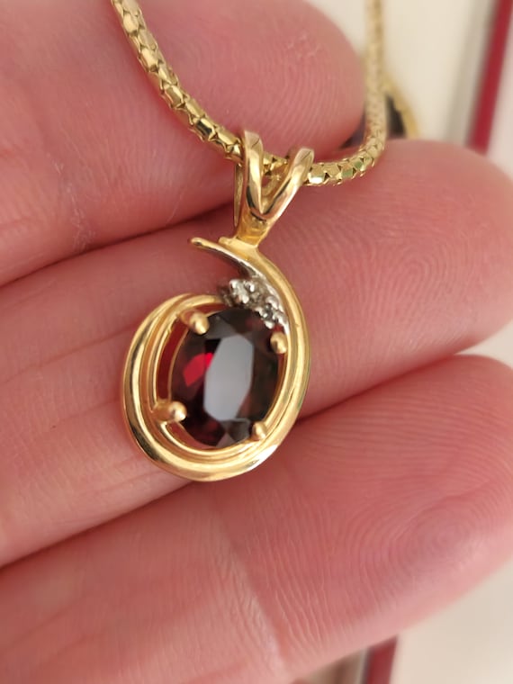 14kt, Yellow, Gold, Red Garnet, real Diamond, Nec… - image 3