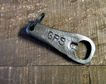 Forged Personalized Bottle Opener Keychain, Iron Bottle Opener, Steel Bottle Opener, Groomsmen Gift, Hammered, Handmade, Fathers Day