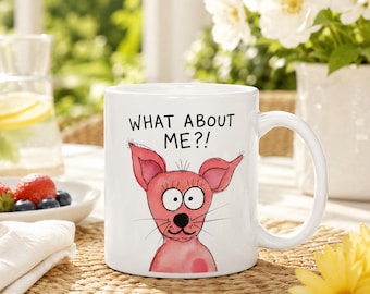Original Aquarellkunstwerk reproduziert auf einer Keramiktasse, What's How How Me Kaffeetasse, liebenswertes Original Uniqu Kunstgeschenk