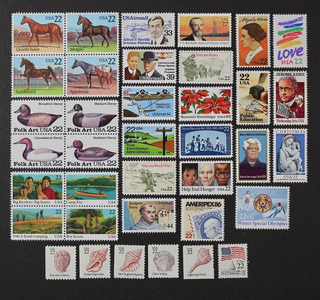 米国ビンテージ切手 米国1985年 未使用切手37種類 送料無料！ヴィンテージ切手の最