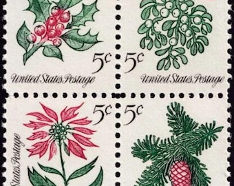 20 sellos postales sin usar de Navidad de 1964, muérdago, acebo y flor de Pascua. 4 sellos diferentes de 5 centavos. ¡Envío gratis! Los mejores precios en sellos antiguos.
