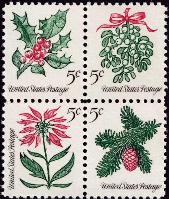 1964年クリスマス ヤドリギ ヒイラギ ポインセチア 植物 4種類 5セント