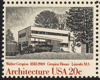 Five 5 Walter Gropius Architecture Gropius House  20 cent stamps  Face value 1.00 vintage unused postage stamps