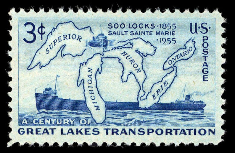 20x GREAT LAKES SOO LOCKs Michigan U P St Lawrence 1955 3c Blue Unused Postage Stamp Free Shipping! #1 Source Best prices on Vintage stamps image 1