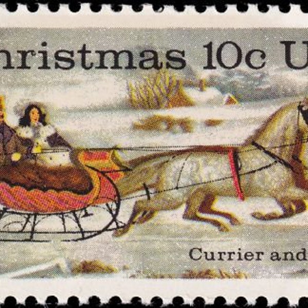 20x CHRISTMAS 1974 Currier & Ives One Horse Open Sleigh 10c Unused Postage Stamp Free Shipping! #1 source Best prices on Vintage stamps