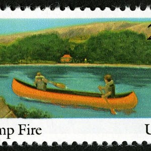 6x CAMP FIRE Canoe Youth Program 1985 22c Unused Postage Stamp Free Shipping! #1 source Best prices on Vintage postage stamps
