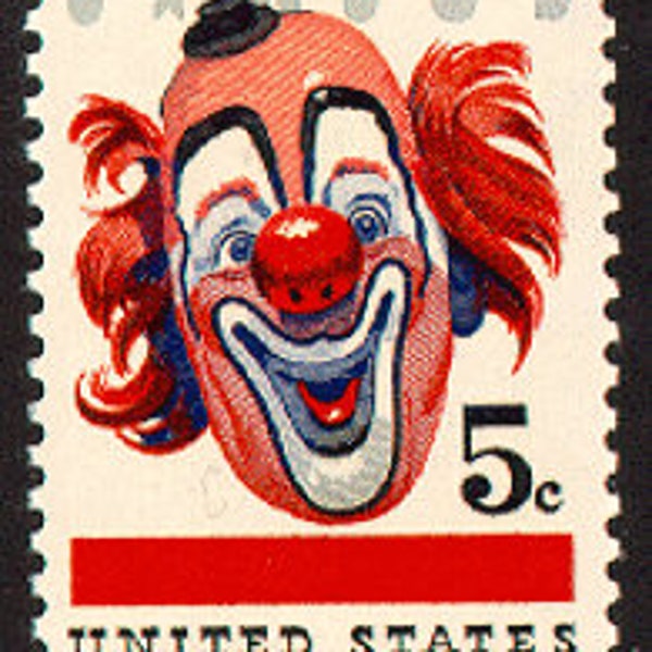 20x CLOWNS Clownette Coulrophilia Circus 1966 Red & Blue 5c Unused Postage Stamp Free Shipping!  #1 source Best prices on Vintage stamps