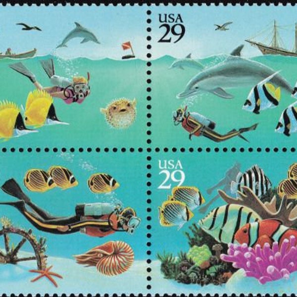 8x Wonders of the Sea SCUBA DIVING Fish Coral 4 Diff 1994 29c Unused Postage stamps Free Shipping #1 source Best prices on Vintage  stamps