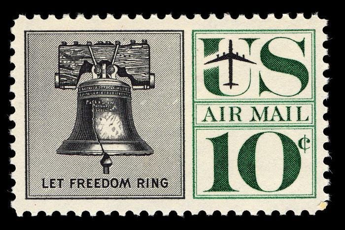 10 x LIBERTY BELL Philadelphia PA 1960 10 c vert timbre inutilisé
