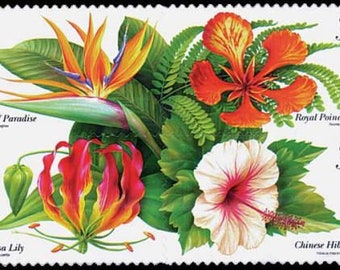 8x TROPICAL FLOWERS Lily Hibiscus Poinciana 4 Different 1999 33c Unused Postage Stamp Free Shipping! #1 Source Best prices on Vintage stamps