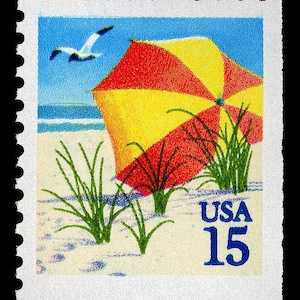 12x Guarda-sóis de Praia, Verão, Sol, Areia, Férias, Diversão, 1990, 15 centavos, Selo Postal, Frete Grátis! 1ª fonte, Melhores preços em selos vintage