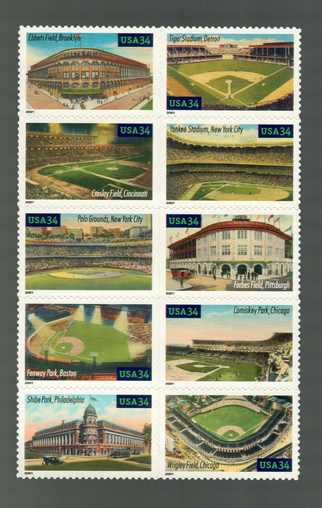 USPS 野球 切手 2001年 伝説の球場 34セント シート匿名配送 レア USPS 野球 切手 2001年 伝説の球場 34セント シート匿名配送 レア USPS