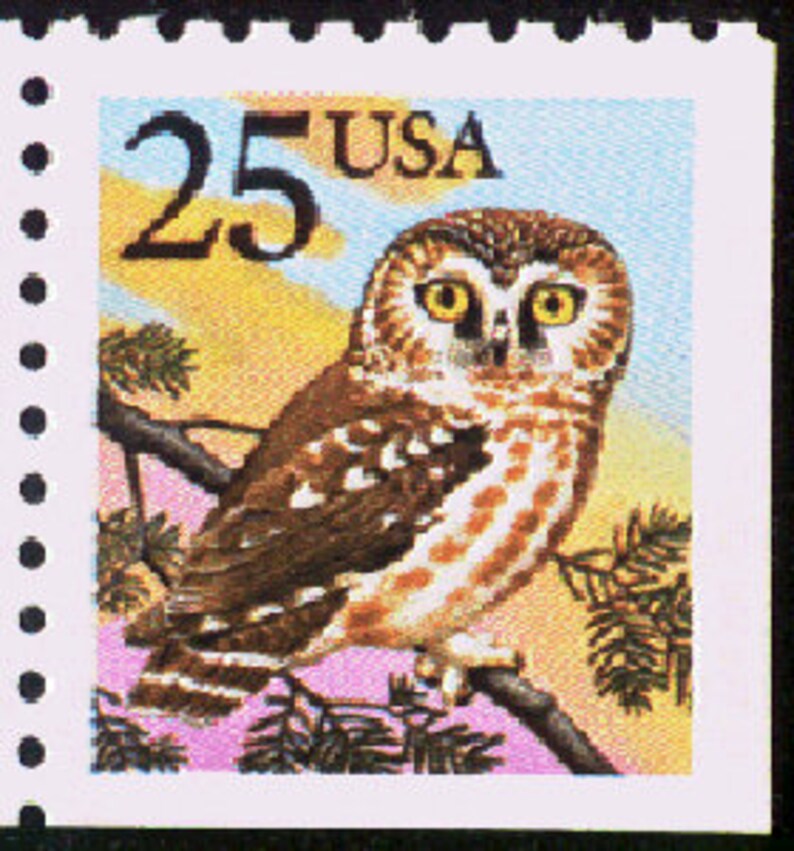 7x OWLS BIRDS 1988 25c Unused FUN Vintage Postage Stamp. Free Shipping