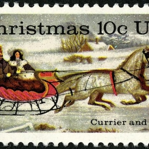 20x CHRISTMAS 1974 Currier & Ives One Horse Open Sleigh 10c Unused Postage Stamp Free Shipping! #1 source Best prices on Vintage stamps