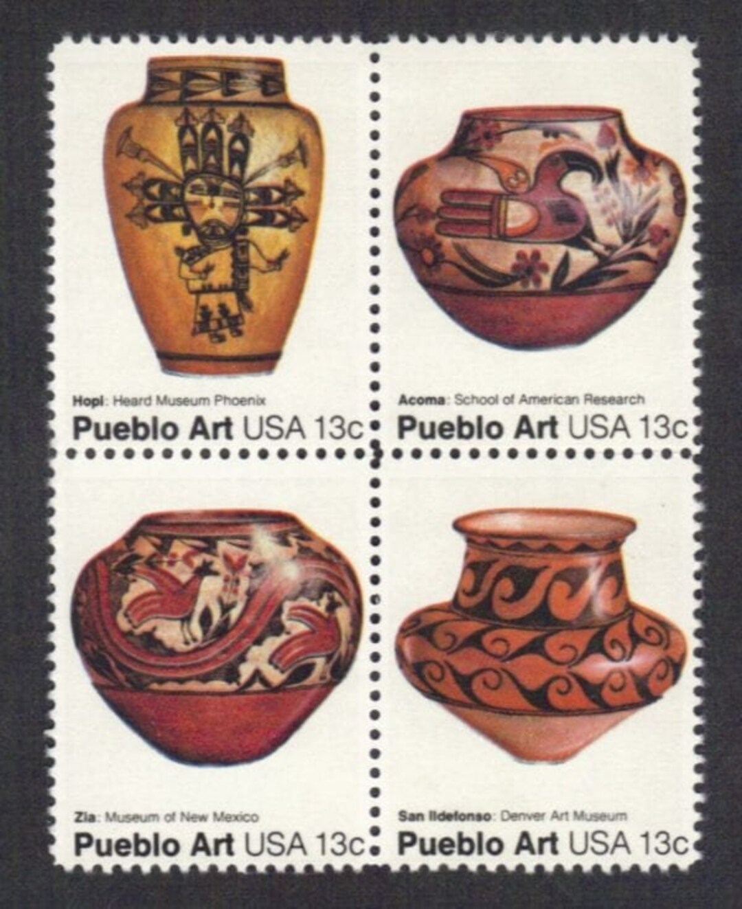 16x PUEBLO INDIAN POTTERY Southwest Art 4 Diff 1977 13c Unused Postage