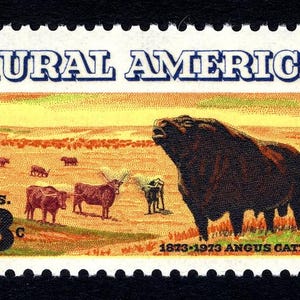 20 sellos postales de GANADO ANGUS, Vacas, Animales de Granja de América Rural, 1973, 8 centavos, sin usar. ¡Envío gratis! Los mejores precios en sellos antiguos.