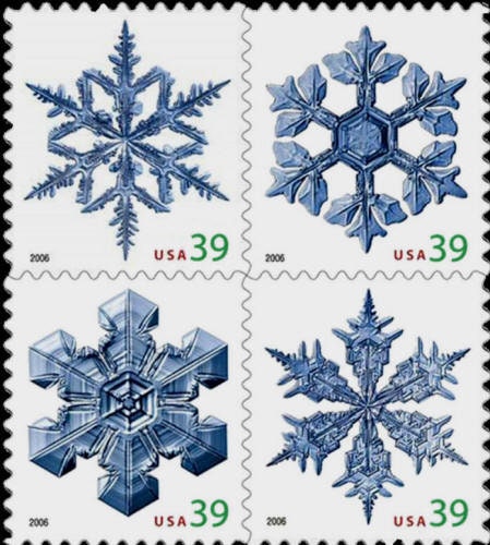 12 Blue Snowflake Postage Stamps // 39 Cent Vintage Snowflakes Stamps //  Winter Christmas Holiday Stamps for Mailing