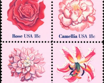 8x FLOWERS Red Rose PINK Lily Camellia Dahlia 4 Diff 1981 18c Unused Postage Stamps Wedding Free Shipping! #1 Source for Vintage Stamps