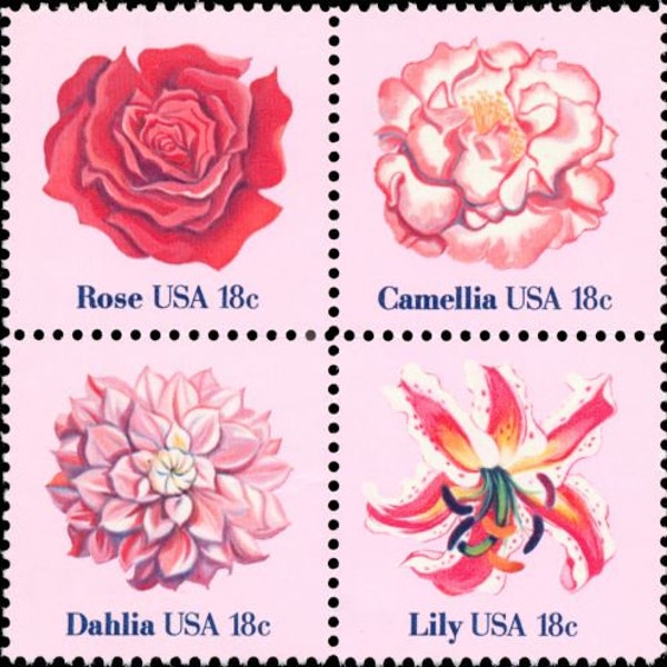 8x FLOWERS Red Rose PINK Lily Camellia Dahlia 4 Diff 1981 18c Unused Postage Stamps Wedding Free Shipping! #1 Source for Vintage Stamps