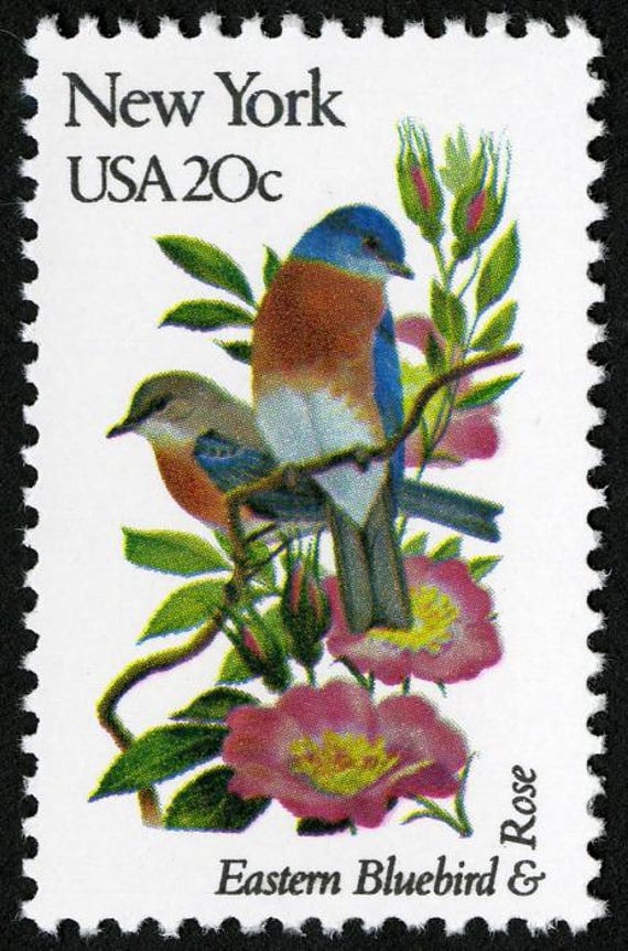 6x NEW YORK State Bird & Flower Bluebird Rose 1982 20c Unused