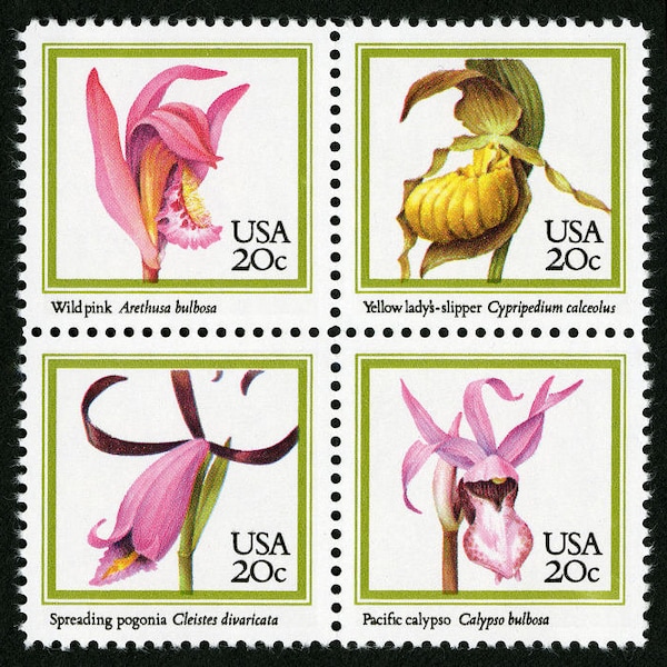 8x ORCHIDS Flowers 4 Diff 1984 20c Pink Unused Postage Stamps Great for wedding invitations Free Shipping! Best prices on Vintage stamps