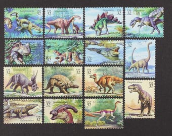 DINOSAURS 15 Diff Prehistoric Animals 1997 32c Unused Postage Stamps Free Shipping.#1 source Best prices on Vintage stamps