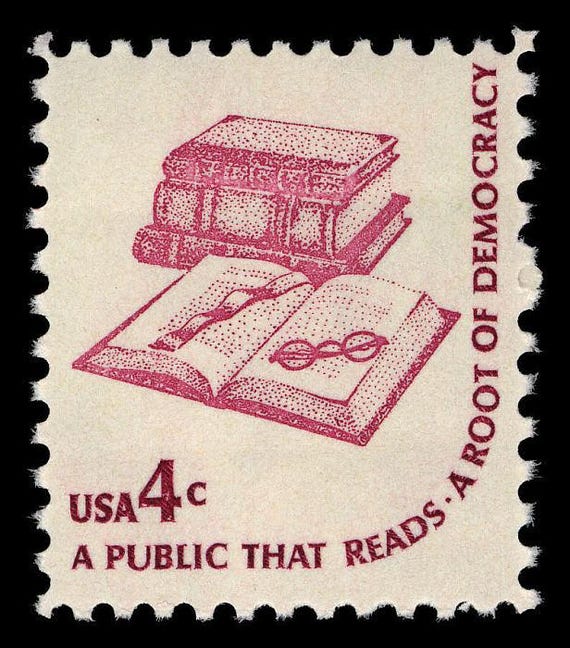 書籍 読書 図書館 教育 1977年 4セント ピンク 未使用切手 20枚 送料