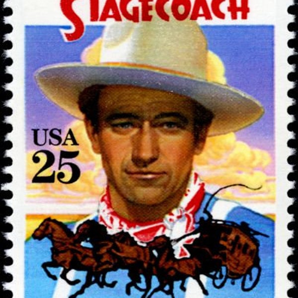 8x JOHN WAYNE Hollywood Movie STAGECOACH Western 1990 25c postage stamp. Free Shipping! Your #1 source The best prices on Vintage stamps