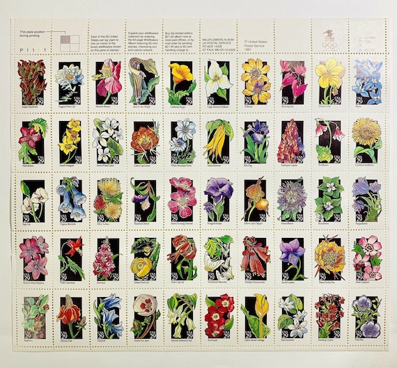 29c WILDFLOWERS up to 50 Different 1992 Unused Postage Stamps Free Shipping!  Flowers for wedding invitations. #1 Source for Vintage Stamps