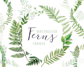 Watercolor Fern Frames Clipart | Greenery Leaves - Geometric Fern Frames - Wedding Invitation - Wedding Florals - Greenery Trend