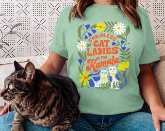 Childless Cat Ladies for Kamala Illustrated T-Shirt