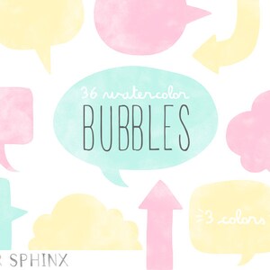 Watercolor Speech Bubbles Clipart | Comic Speech and Thought Bubbles - Digital Scrapbooking Instant Download PNG Files