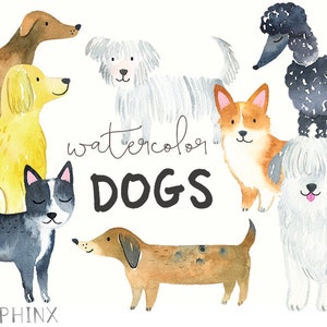 Aquarell Hunde Clipart | Haustiere ClipArt - Aquarell Tiere - Welpen / Hunderassen - digital Instant Download PNG-Dateien