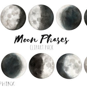 Watercolor Moon Phases Clipart Lunar Graphics Hand-Painted moons Instant Download Printable Digital Clip Art image 1