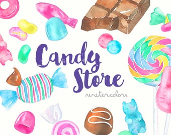 Watercolor Candy Clipart | Rainbow Sweets Clip Art - Chocolates, Gummy, Lollipop Candies - Birthday Candy - Jelly Beans - Digital PNG Files